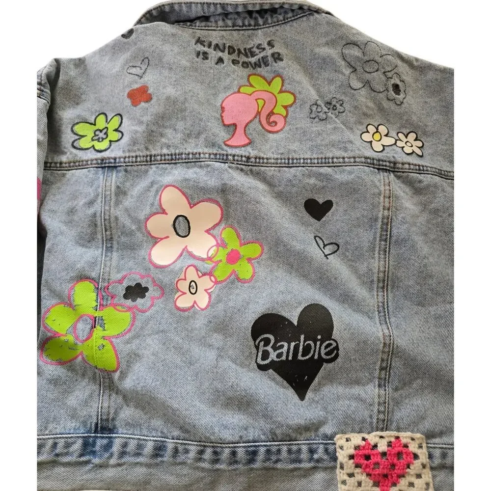 Forever 21 Barbie Kindness is a Power Cropped Denim Jean Jacket Women SZ L